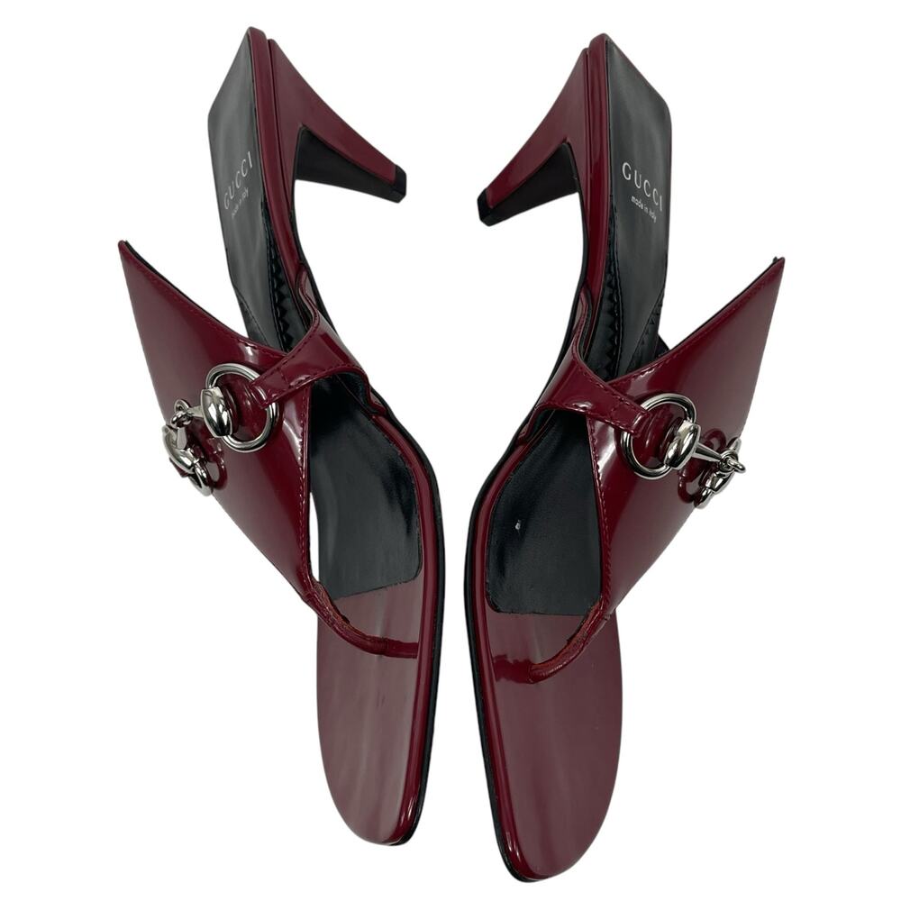 Gucci Mariame Horsebit Leather Thong Sandals Kitten Heel Red Size 36.5 - Picture 8 of 13